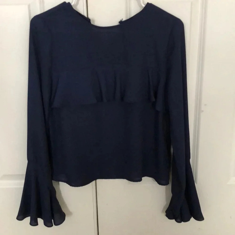 Shine Star blue shirt size small long sleeve polyester dressy